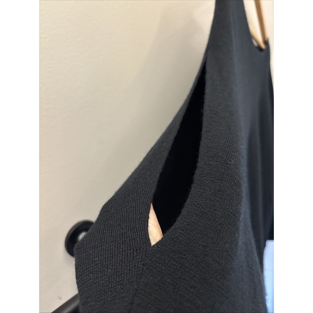 Eileen Fisher Merino Wool Black Scoop Neck M/L ?Pullover Sweater Cut Out Sleeve - Picture 7 of 14